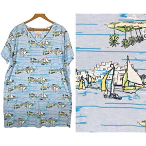 Secret Treasures Nightgown Size Large XL Sailboat Coastal Nautical Vintage Knit